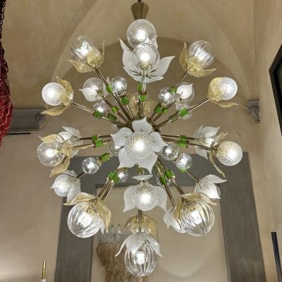 Flower Power Brass Sputnik Chandelier w Murano Art Glass Boules and Petals