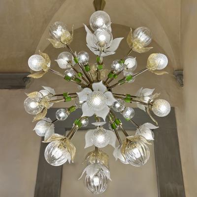 Flower Power Brass Sputnik Chandelier w Murano Art Glass Boules and Petals
