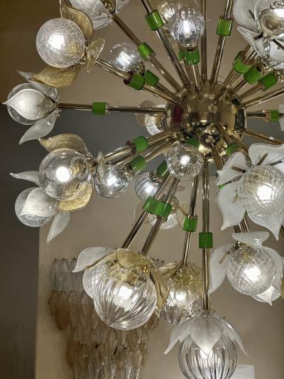Flower Power Brass Sputnik Chandelier w Murano Art Glass Boules and Petals