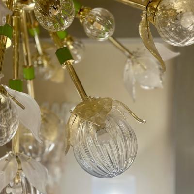 Flower Power Brass Sputnik Chandelier w Murano Art Glass Boules and Petals