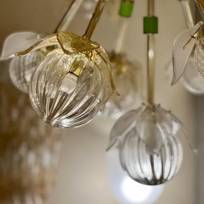 Flower Power Brass Sputnik Chandelier w Murano Art Glass Boules and Petals