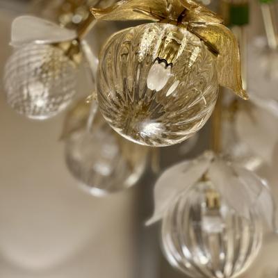 Flower Power Brass Sputnik Chandelier w Murano Art Glass Boules and Petals