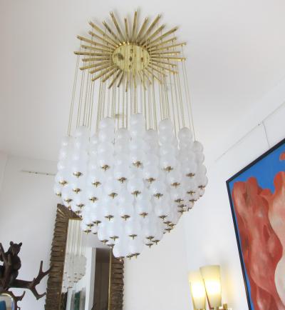 Flush Mount Conical Murano White Glass and Brass Ceiling Light in stock