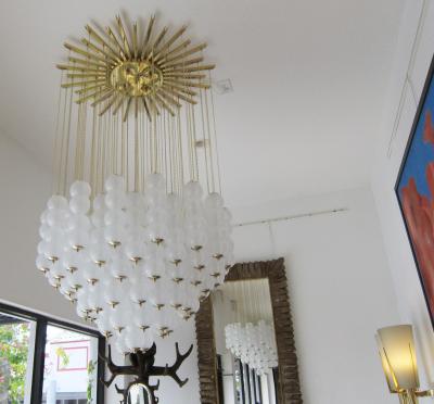 Flush Mount Conical Murano White Glass and Brass Ceiling Light in stock