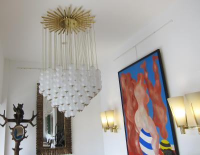 Flush Mount Conical Murano White Glass and Brass Ceiling Light in stock