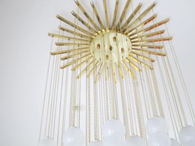 Flush Mount Conical Murano White Glass and Brass Ceiling Light in stock