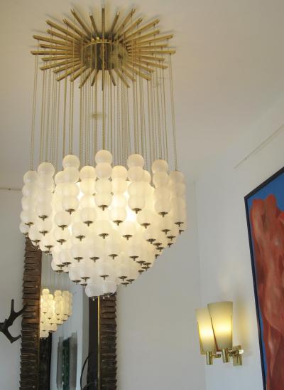 Flush Mount Conical Murano White Glass and Brass Ceiling Light in stock