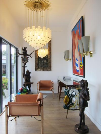 Flush Mount Conical Murano White Glass and Brass Ceiling Light in stock