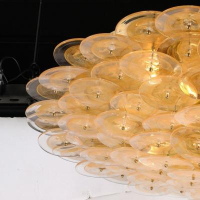Flush Mount Murano Disc Chandelier in Gold and Clear Glass and Brushed Brass