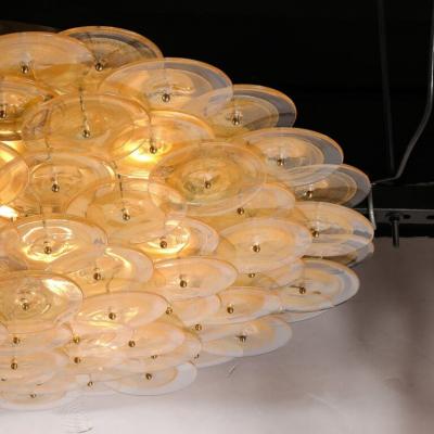 Flush Mount Murano Disc Chandelier in Gold and Clear Glass and Brushed Brass