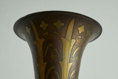 Fluted Art Deco Vase in Patinated Metal and Brass 1930s
