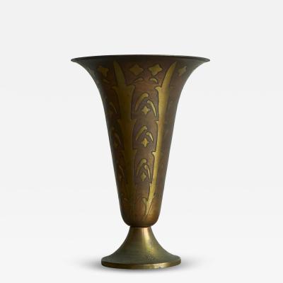 Fluted Art Deco Vase in Patinated Metal and Brass 1930s