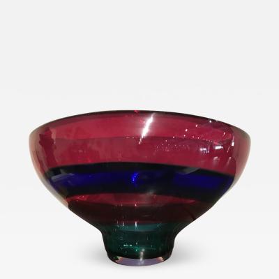 Fluvio Bianconi Vibrant red blue and green murano glass bowl by Fluvio Bianconi