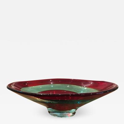 Fluvio Bianconi Vibrant red blue murano glass bowl by Fluvio Bianconi