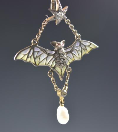 Flying Bat Georg Kleeman Pendant Plique A Jour Sterling Silver