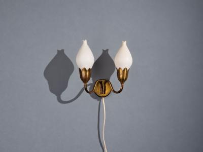 Fog M rup Danish Modern Double Wall Light Brass Glass Denmark 1950s