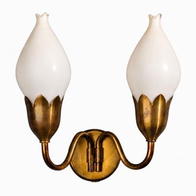 Fog M rup Danish Modern Double Wall Light Brass Glass Denmark 1950s