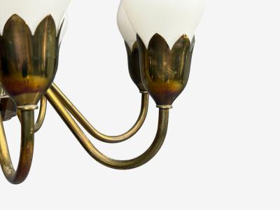 Fog M rup Tulip Chandelier Opal Glass Brass Denmark 1950s