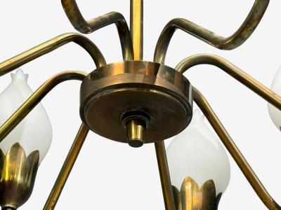 Fog M rup Tulip Chandelier Opal Glass Brass Denmark 1950s