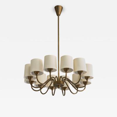 Fog Morup Chandelier with Brass and Fabric Denmark 1950s