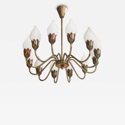 Fog Morup Chandelier with Brass and Glass Denmark 1950s
