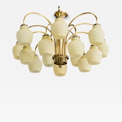 Fog Morup Chandelier with Brass and Glass Denmark 1950s
