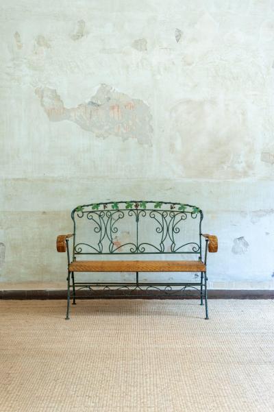 Folding Iron and Bamboo Bench 1950s