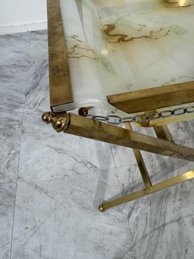 Folding Tray Table in Brass with Painted Glass Top 1970s Italy