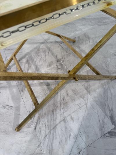 Folding Tray Table in Brass with Painted Glass Top 1970s Italy