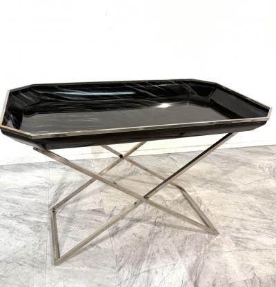 Folding Tray Table in Smoked Glass Chrome 1970s Italy