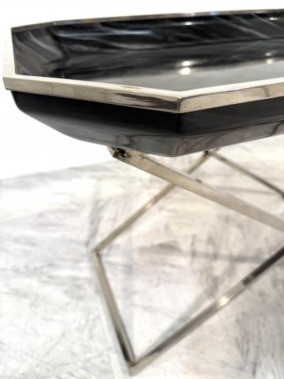 Folding Tray Table in Smoked Glass Chrome 1970s Italy