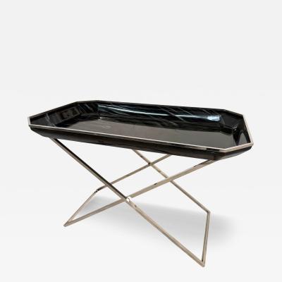 Folding Tray Table in Smoked Glass Chrome 1970s Italy