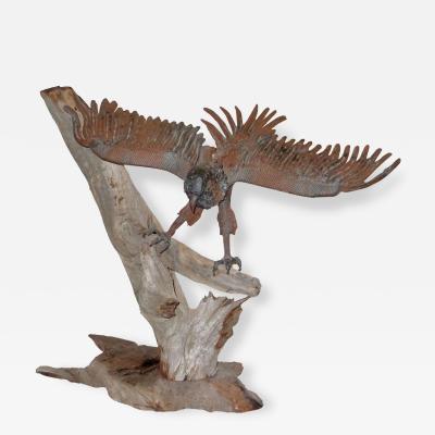 Folk Art Americana Iron Eagle on Driftwood Base Circa 1910