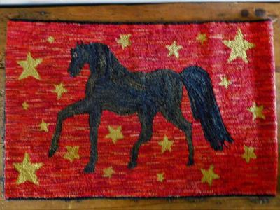 Folk Art Hooked Rug Depicting a Prancing Morgan Horse Vermont