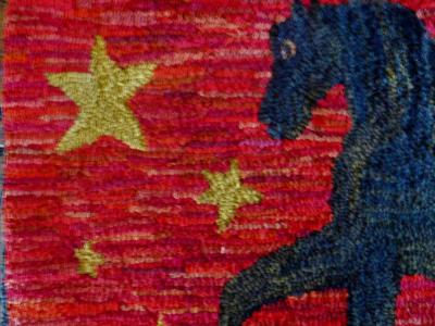 Folk Art Hooked Rug Depicting a Prancing Morgan Horse Vermont