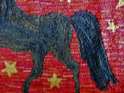 Folk Art Hooked Rug Depicting a Prancing Morgan Horse Vermont