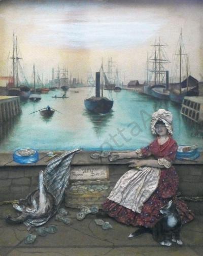 Folk Art Mixed Media Diorama of a Harbor Scene
