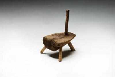 Folk Art Monoxylite Tripod Hearth Chair France 19th Century
