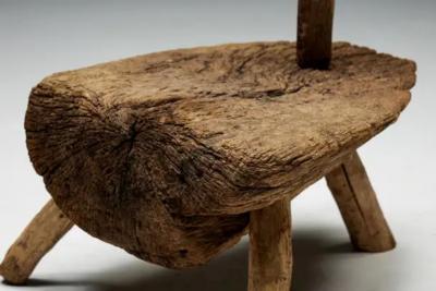 Folk Art Monoxylite Tripod Hearth Chair France 19th Century