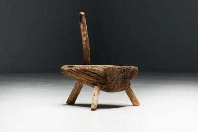 Folk Art Monoxylite Tripod Hearth Chair France 19th Century