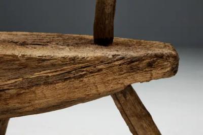 Folk Art Monoxylite Tripod Hearth Chair France 19th Century