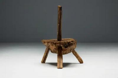 Folk Art Monoxylite Tripod Hearth Chair France 19th Century
