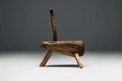 Folk Art Monoxylite Tripod Hearth Chair France 19th Century