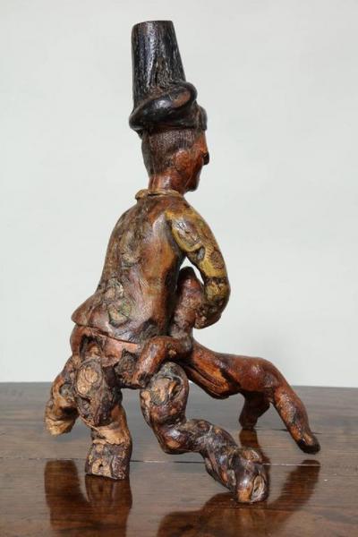 Folk Art Root Carving Man and Dog