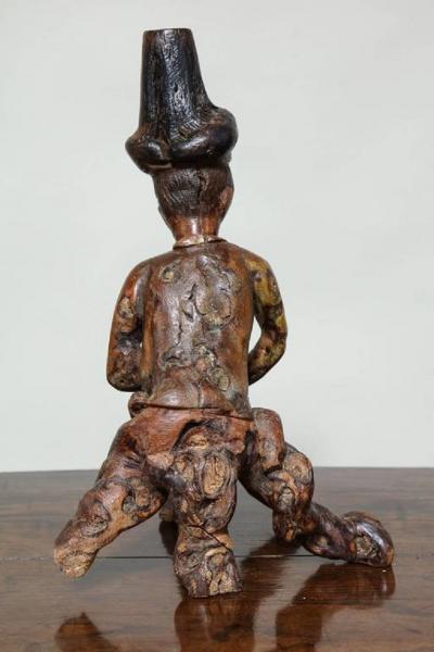 Folk Art Root Carving Man and Dog