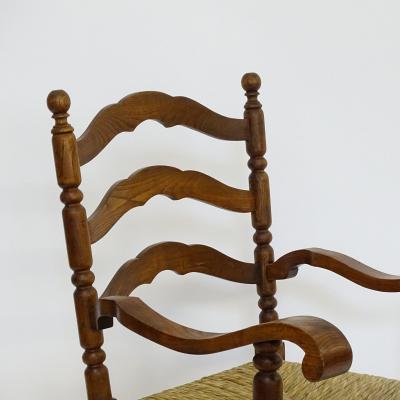 Folk Art Sculpted Wood and Straw Armchair