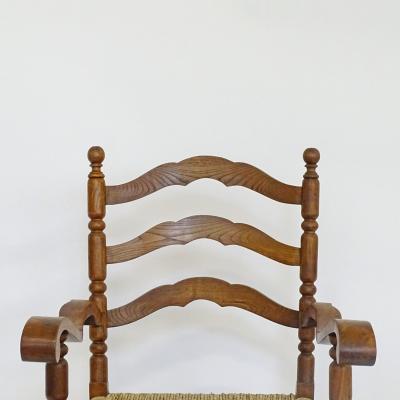 Folk Art Sculpted Wood and Straw Armchair