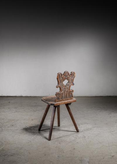 Folk art oak Brettstuhl chair Austria 1816