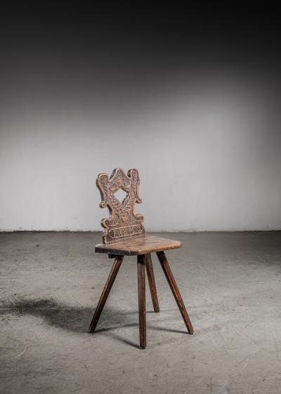 Folk art oak Brettstuhl chair Austria 1816