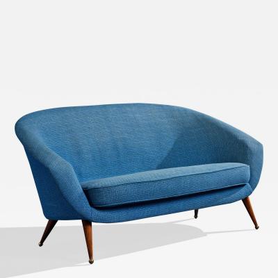 Folke Jansson Sofa with Fabric Wood and Brass Sweden 1950s
